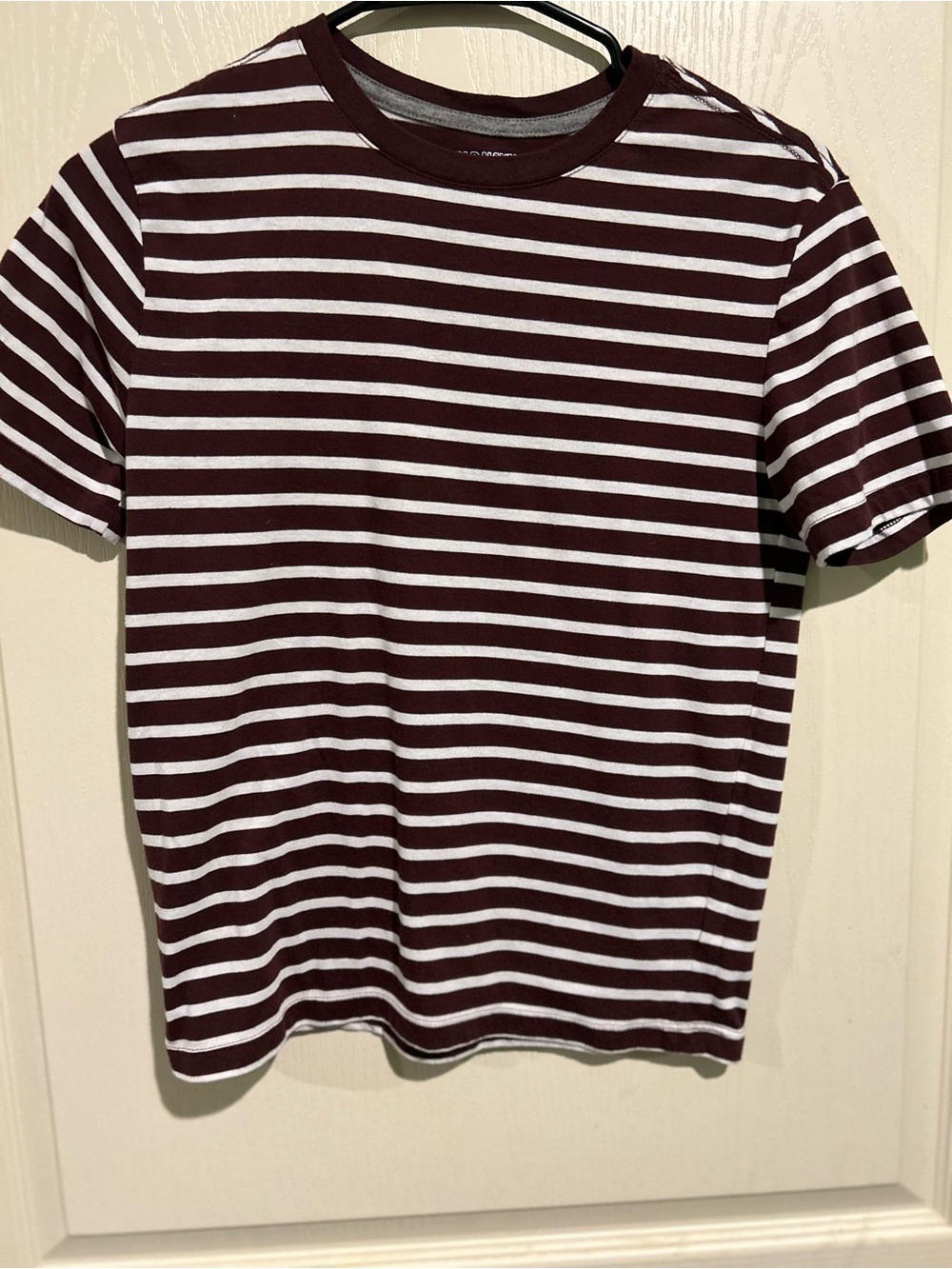 Old Navy Maroon and White Striped Short Sleeve Tee